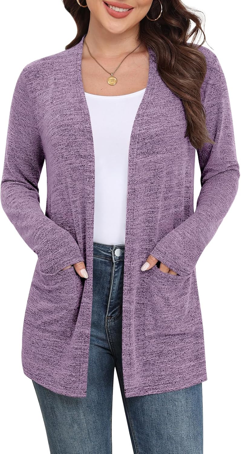 Yincro Womens Lightweight Cardigan Long Sleeve Open Front Casual Sweater Cardigans with Pockets