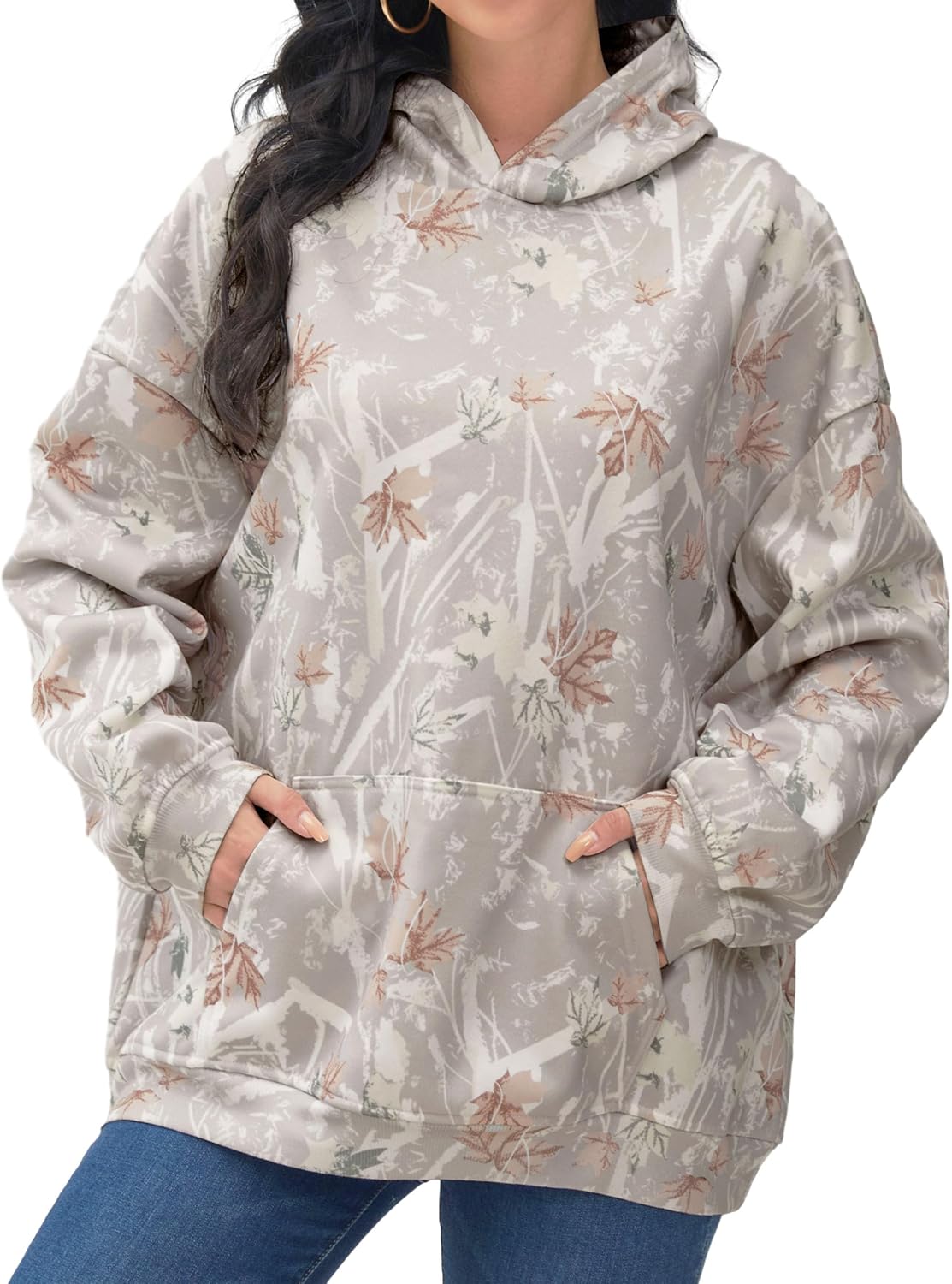 Camo Hoodie Womens Maple Leaf Fleece Hooded Sweatshirt Oversized Camouflage Hoodies For Women Trendy