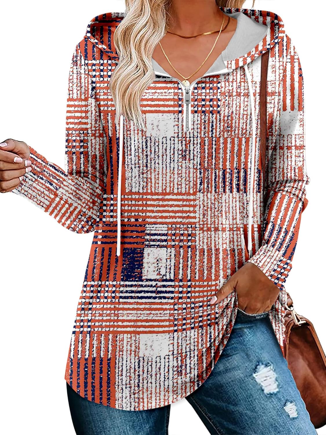 BETTE BOUTIK Womens Quarter Zip Tunic Hoodies Pullover Long Hooded Sweatshirts S-3XL