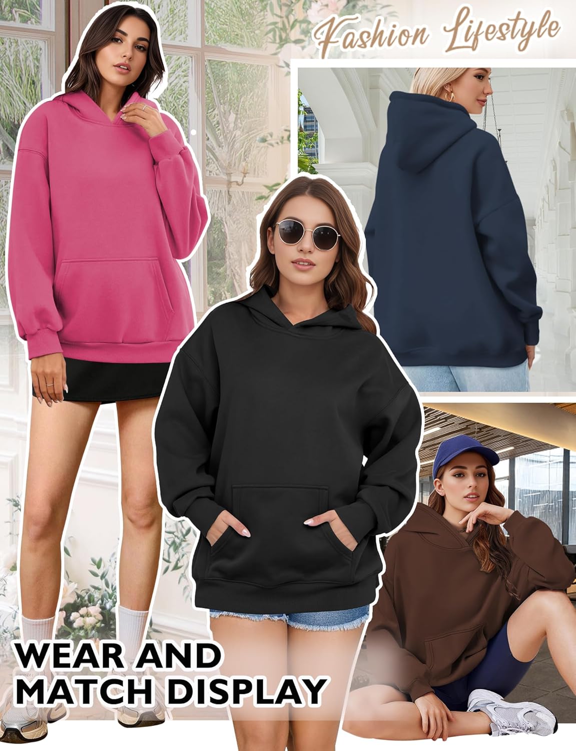 Oversized Hoodies for Women, Long Sleeve Fleece Womens Sweatshirt with Pocket Pullover Outfits Winter Clothes, Medium, Grey