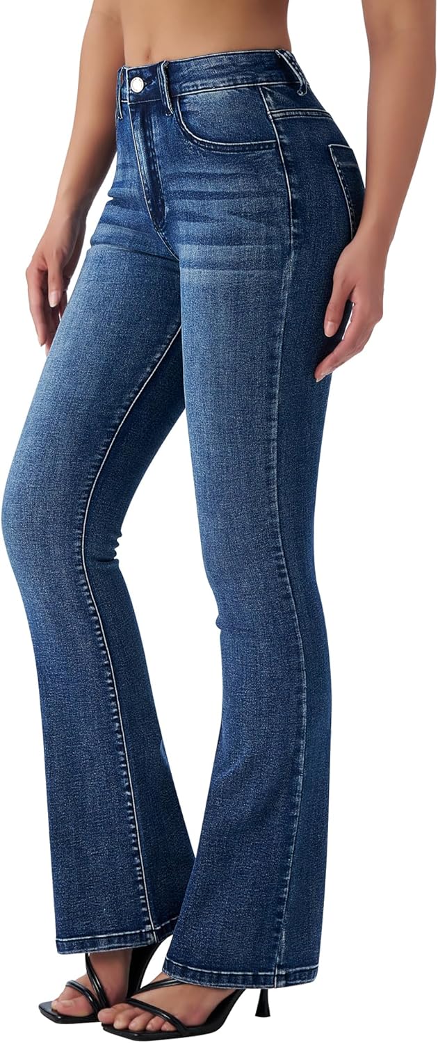 roswear Women's Trendy Stretchy Flare Jeans Mid Rise Bootcut Curvy Denim Pants