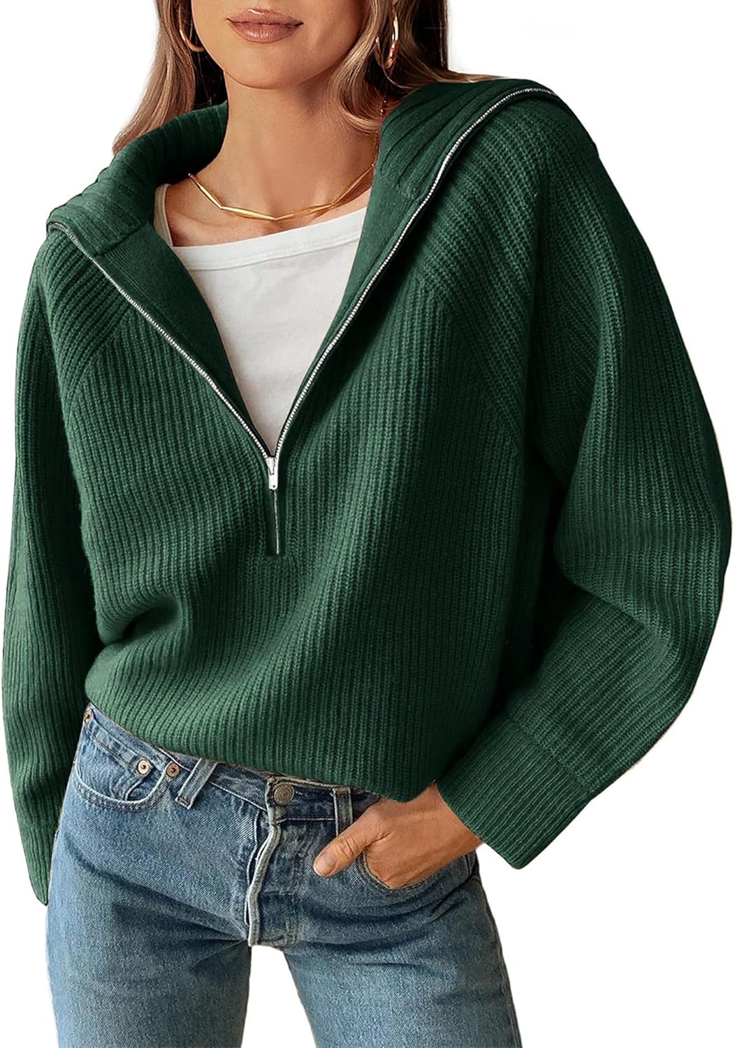 BTFBM Womens Sweaters Quarter Zip Pullover V Neck Collar Long Sleeve Ribbed Knit Loose Casual 2025 Winter Fall Sweater