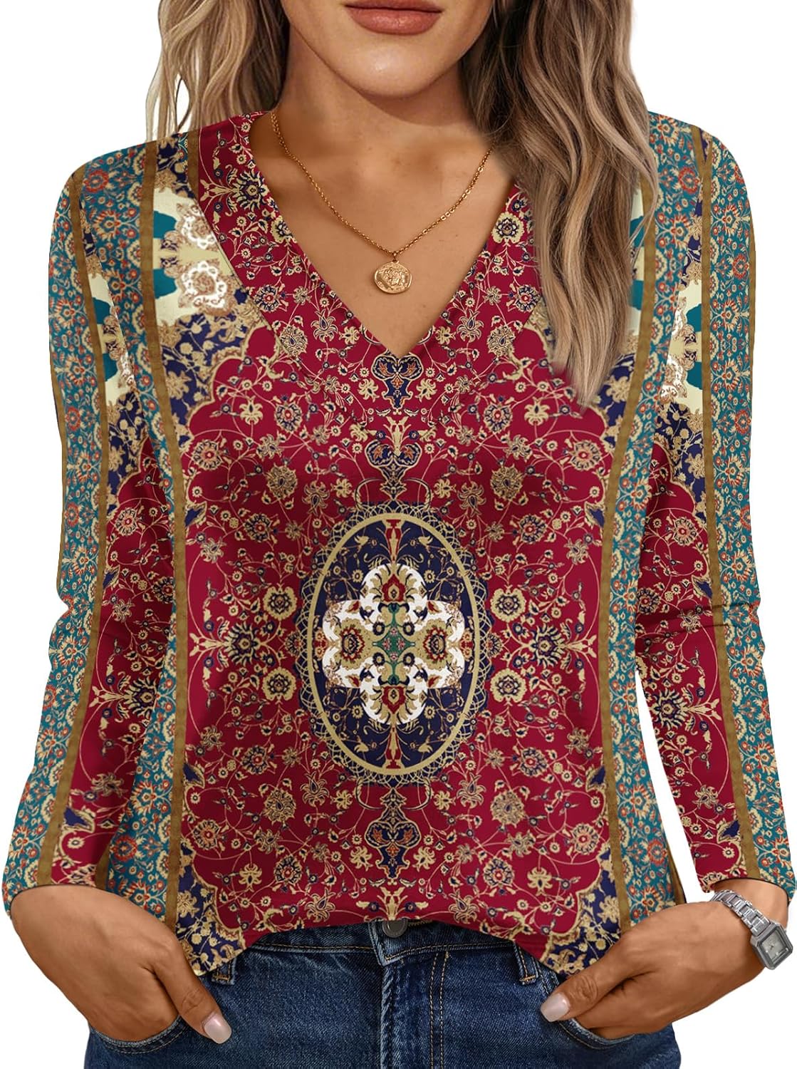 AUTOMET Long Sleeve Shirts for Women Tops V Neck Casual Top Comfortable Shirt Soft Basic Tees Women Blouses