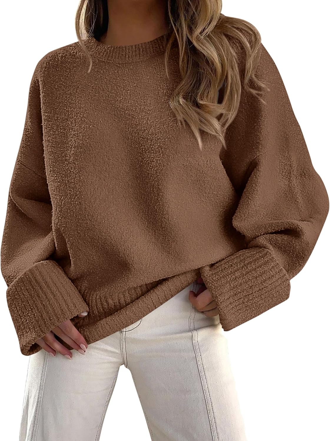 PRETTYGARDEN Women's Fall Oversized Sweaters Casual Crewneck Pullover Long Sleeve Fuzzy Chunky Knit Tops Blouse