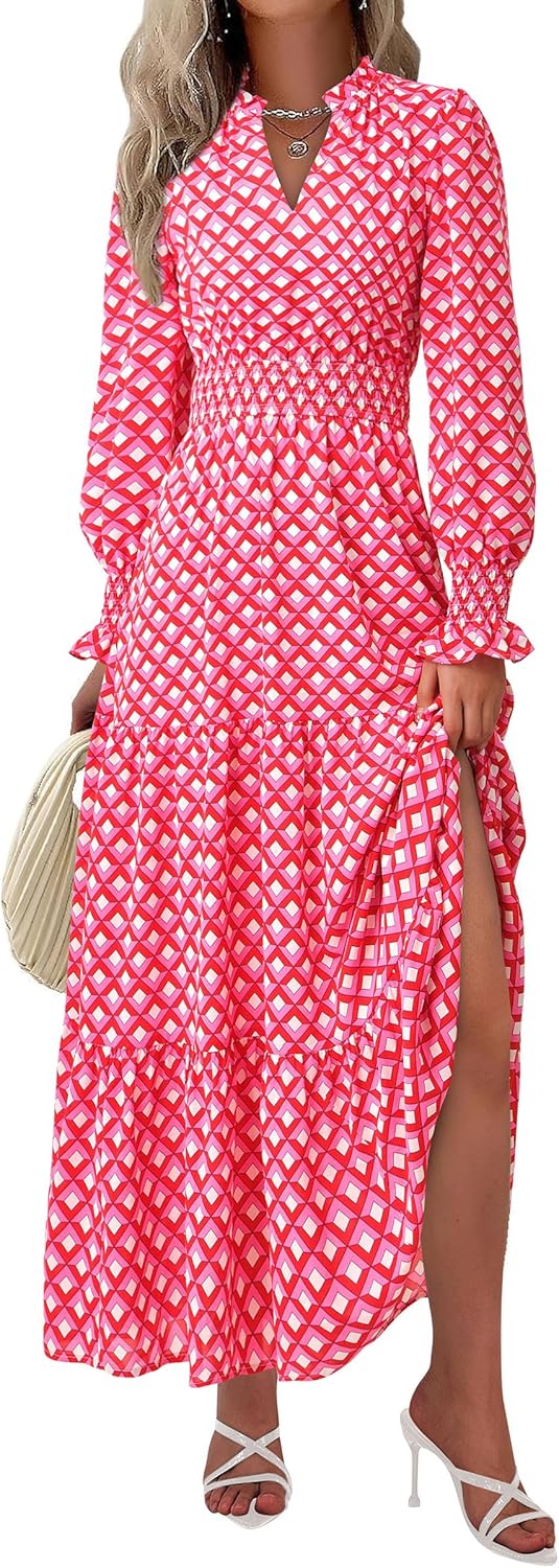 PRETTYGARDEN Women's Floral Maxi Dress 2025 Fall Long Sleeve V Neck Casual A Line Long Flowy Boho Party Dresses