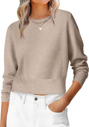 ANRABESS Women’s Long Sleeve Sweaters Cropped Crew Neck Business Casual Light Weight Sweater Tops Fall Fashion Clothes 2025