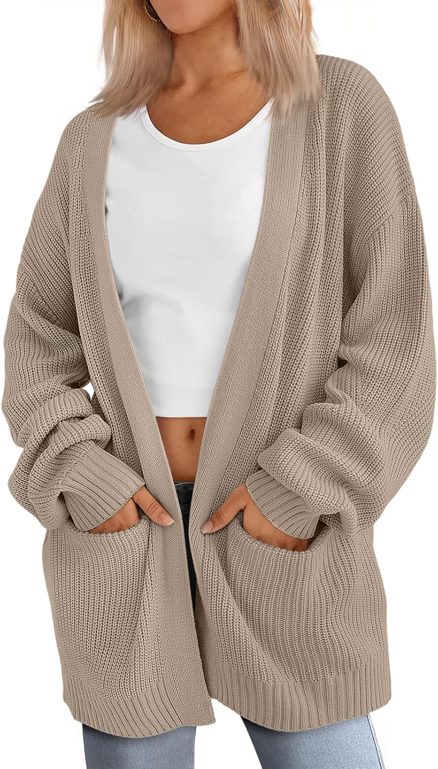 LILLUSORY Womens Oversized Cardigans Soft Knit Cardigan Sweater with Pockets