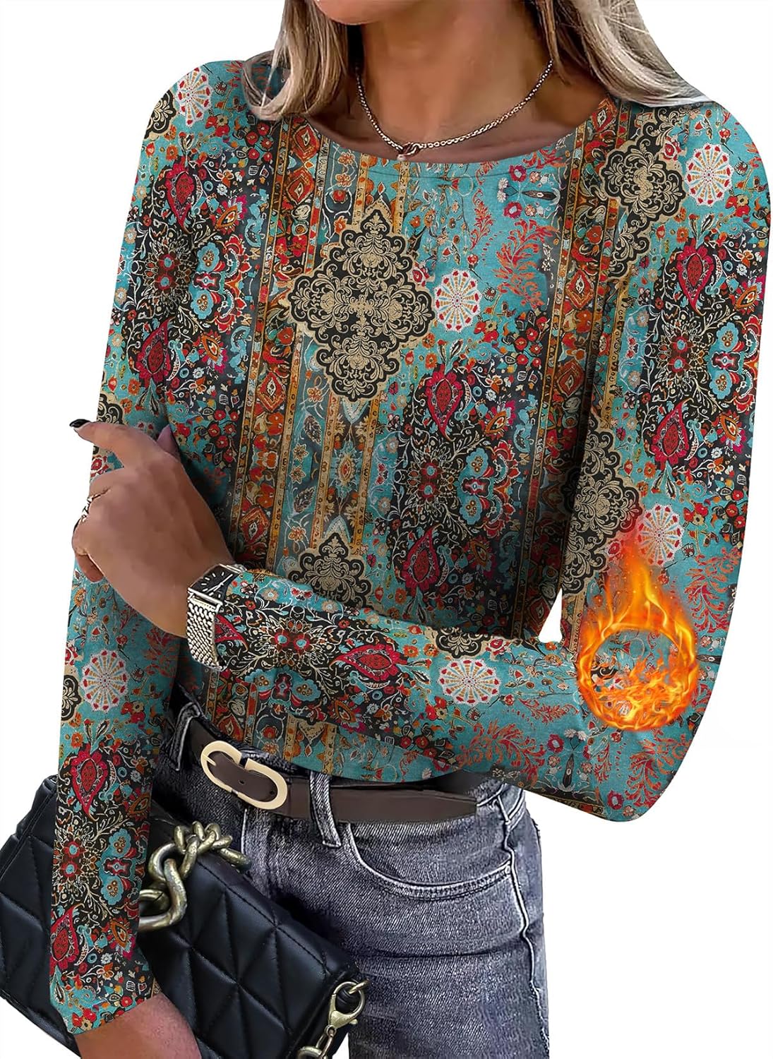 WIHOLL Long Sleeve Thermal Shirt for Women Light Fleece Tops Fall 2025 Crew Neck Casual Basic T-Shirts