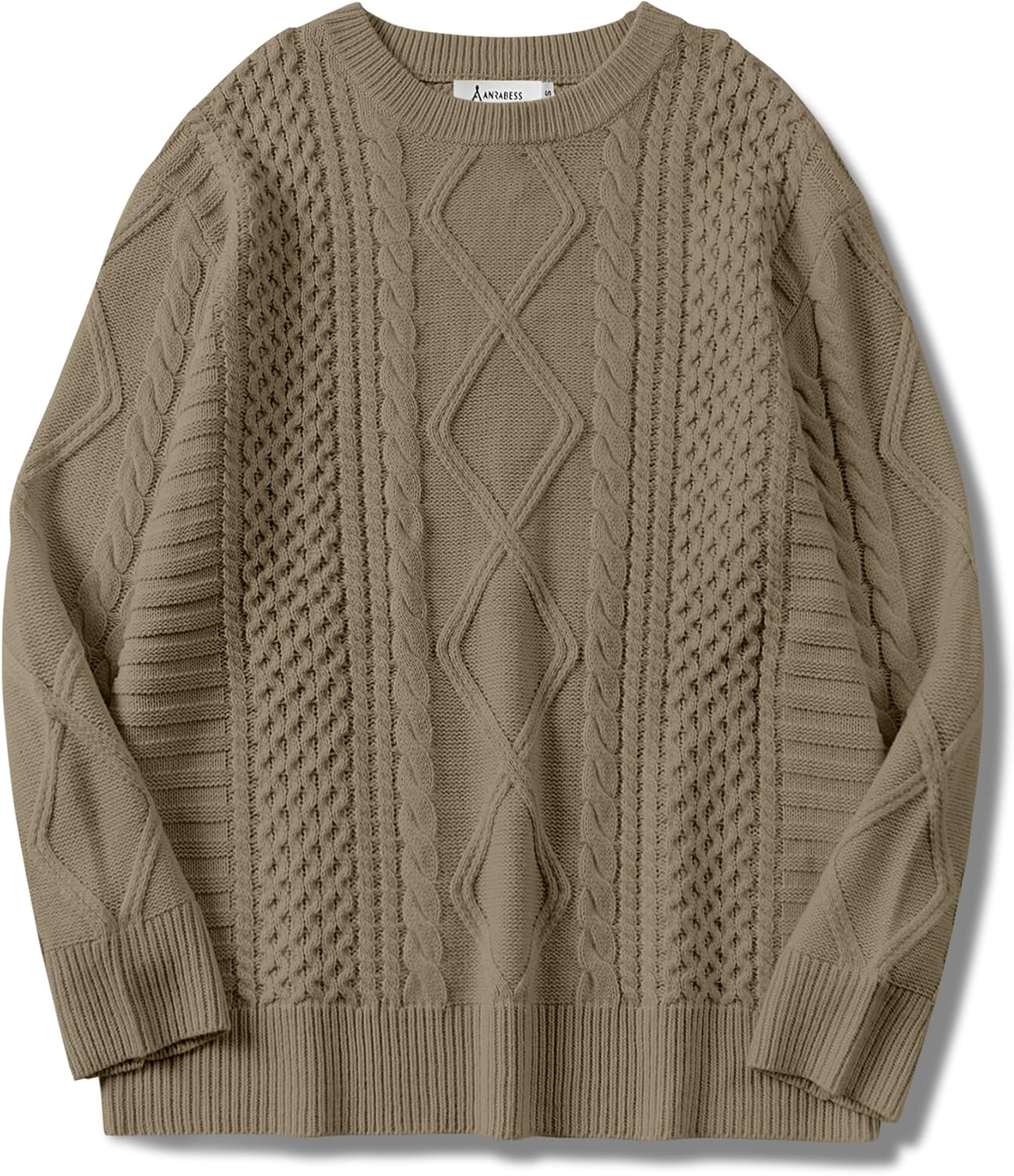 ANRABESS Sweaters for Women Oversized Cable Knit Fall Long Sleeve Crewneck Casual Pullover Sweater Tops 2025 Winter Outfits