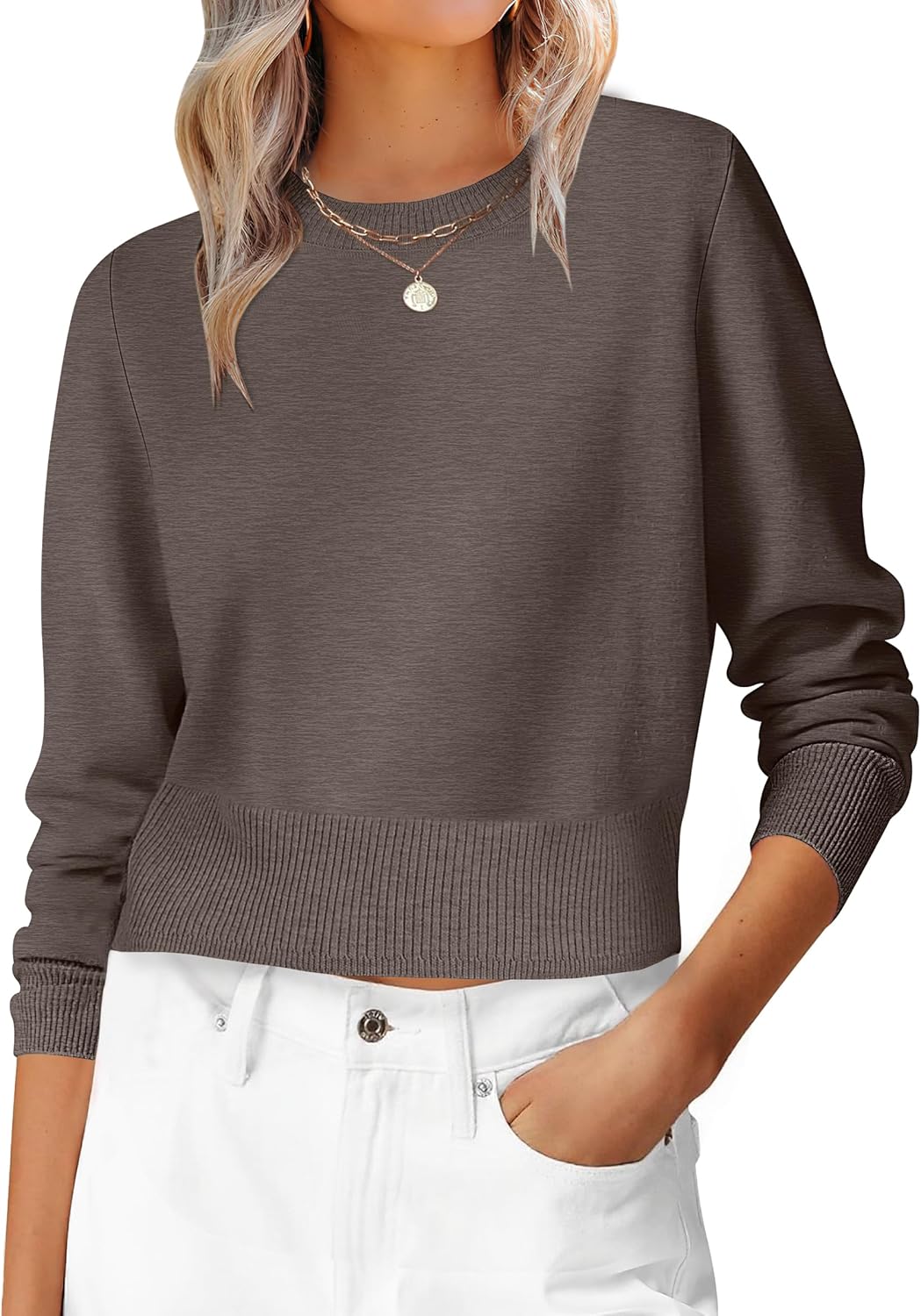 ANRABESS Women’s Long Sleeve Sweaters Cropped Crew Neck Business Casual Light Weight Sweater Tops Fall Fashion Clothes 2025