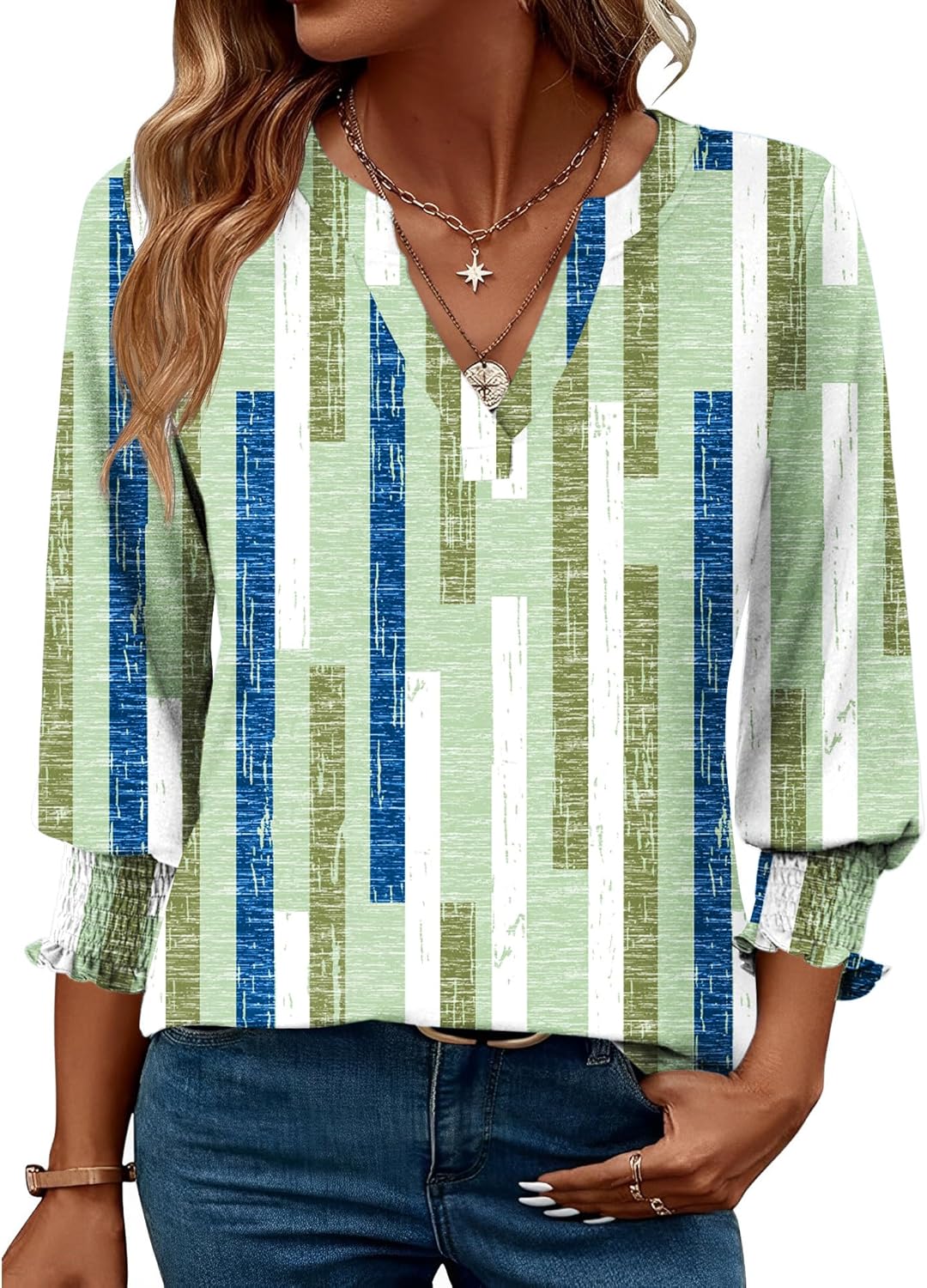 LOMON Women's 2025 Fashion Tops 3/4 Length Sleeve Business Casual Blouses Summer Tees Shirts