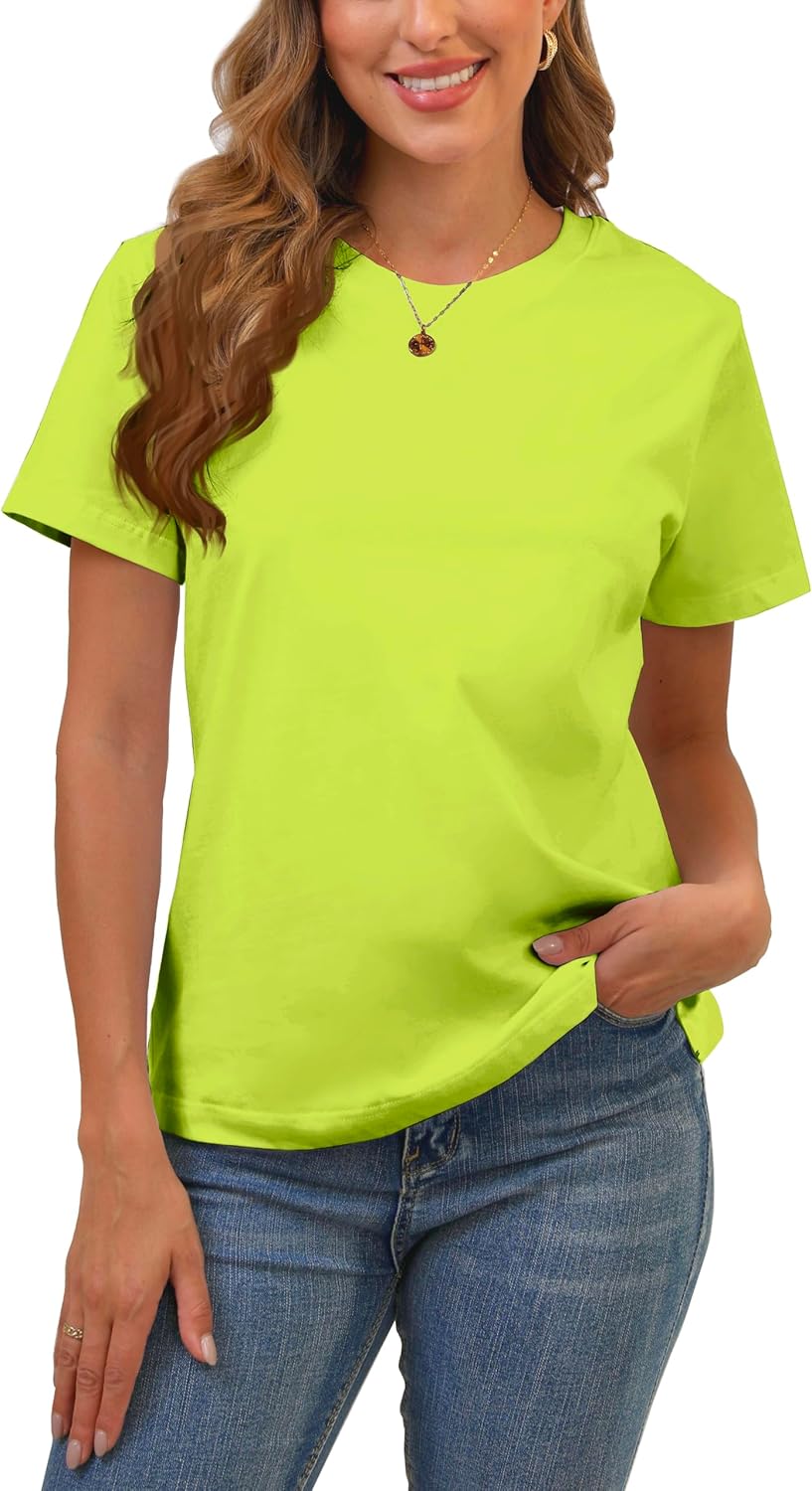 Cotton Basic T Shirts for Women,Crew Neck Short Sleeve Summer Shirts,Solid Loose Fit Tshirt, Plain Workout Tops, Undershirts