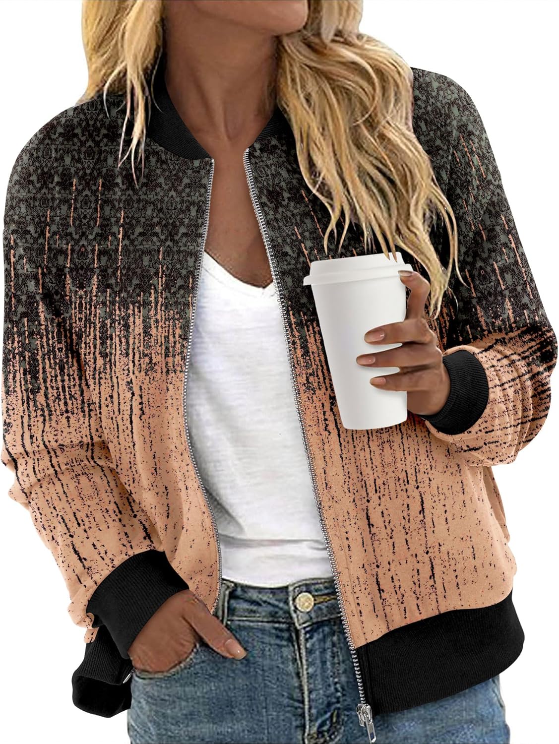 CRAZY GRID Women's Zip Up Jacket Casual Long Sleeve Sweatshirts Fall Coat Outerwear Windbreaker with Pockets S-XXL