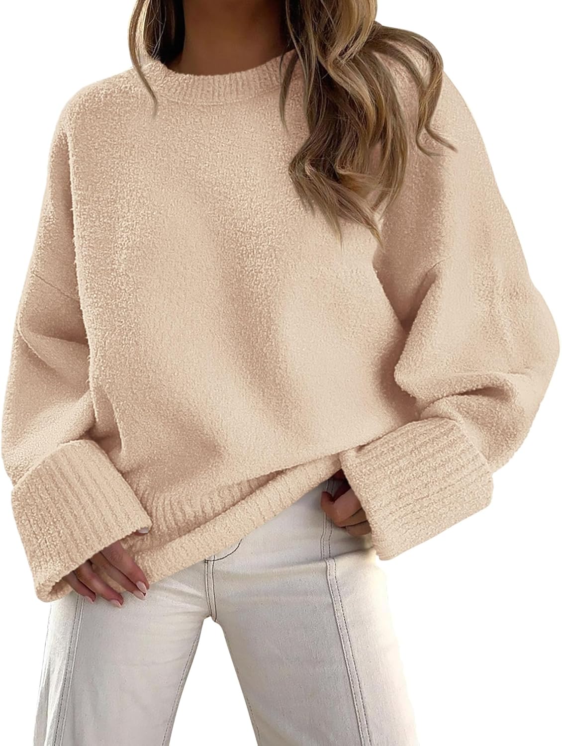 PRETTYGARDEN Women's Fall Oversized Sweaters Casual Crewneck Pullover Long Sleeve Fuzzy Chunky Knit Tops Blouse