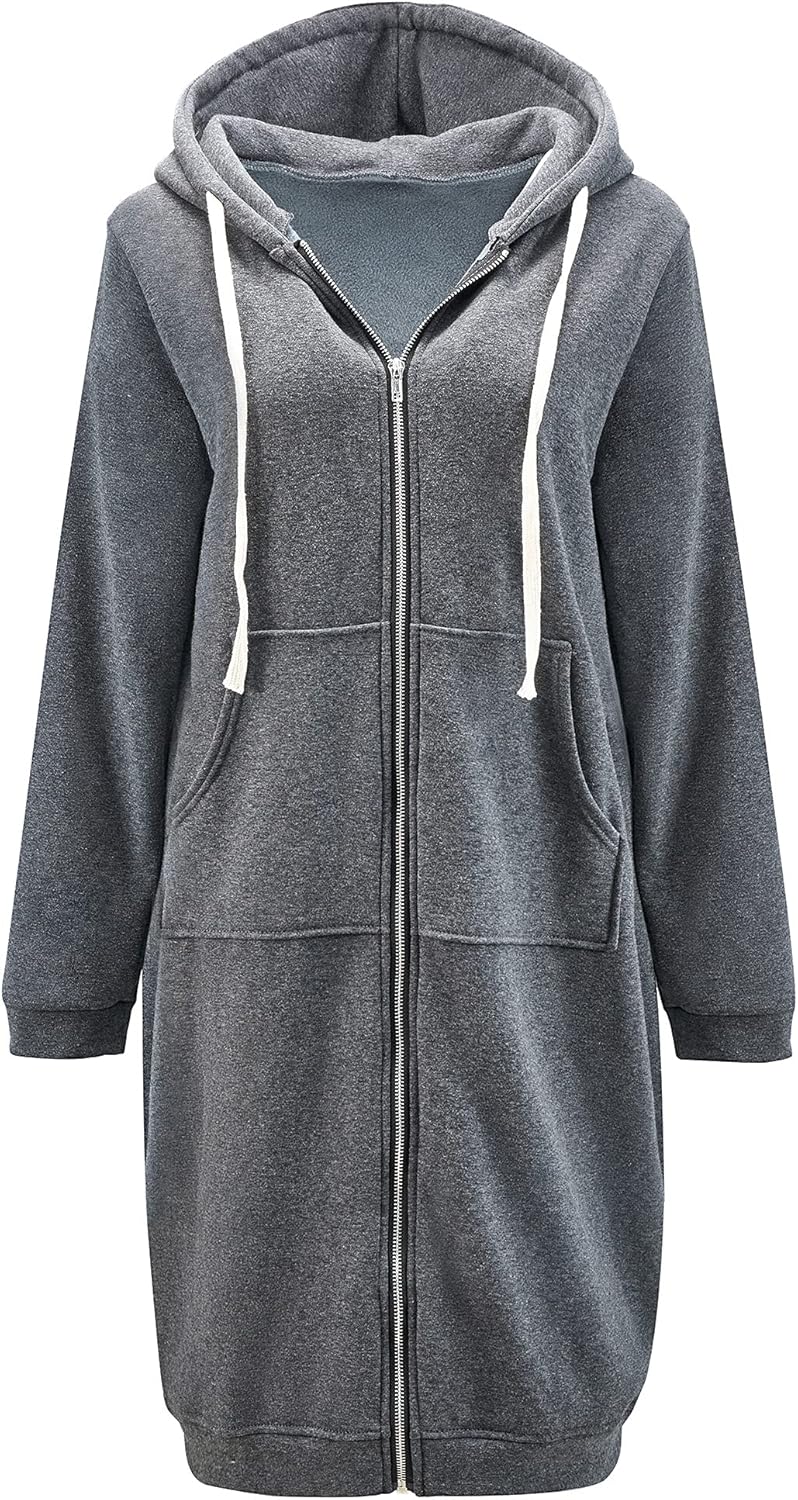 DUOYANGJIASHA Womens Hoodies 2025 Zip Up Sweatshirts Oversized Fashion Long Hooded Fall Winter Fleece Jackets with Pockets