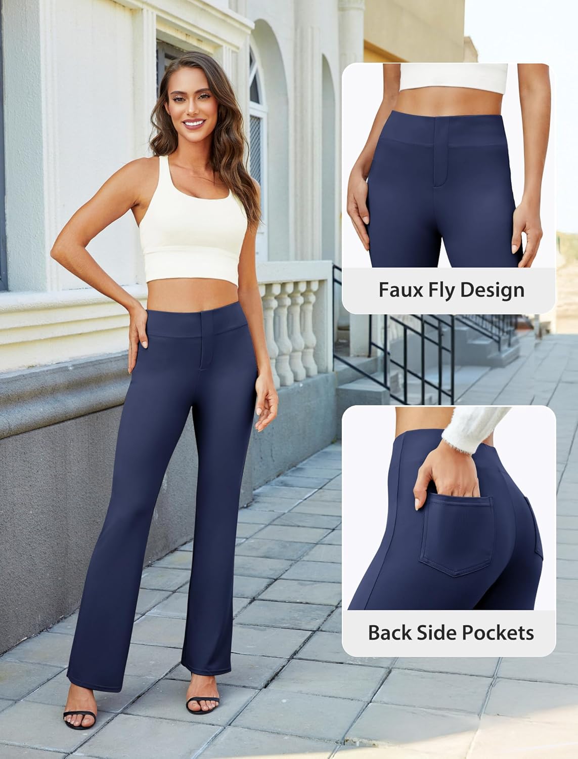 Womens Bootcut Dress Pants Business Casual Work Pants with Pockets High Waist Stretchy Trousers Pull On Office Slacks