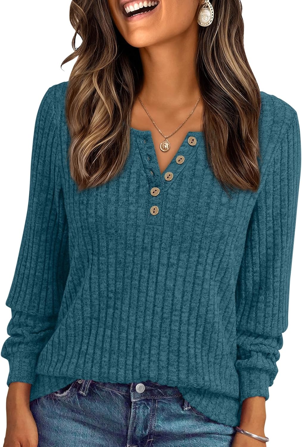 AUTOMET Long Sleeve Henley Shirts Women's Business Casual Lightweight Tunic Sweater Tops