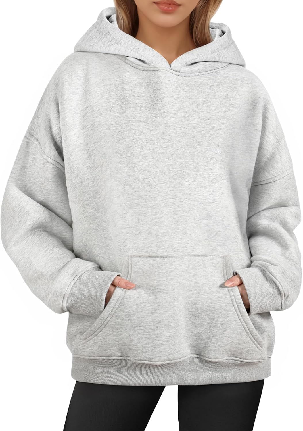 Oversized Hoodies for Women, Long Sleeve Fleece Womens Sweatshirt with Pocket Pullover Outfits Winter Clothes, Medium, Grey