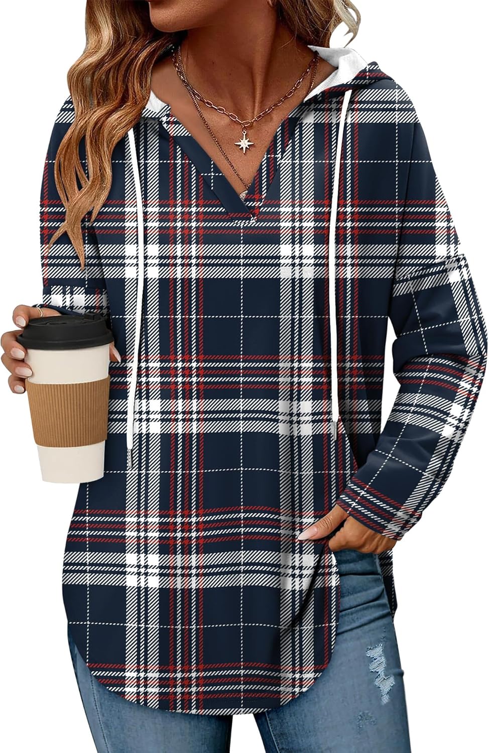 Angerella Womens Fashion Hoodies Pullover Oversized Sweatshirt Long SLeeve Drawstring Hooded Fall Shirts Loose Fit