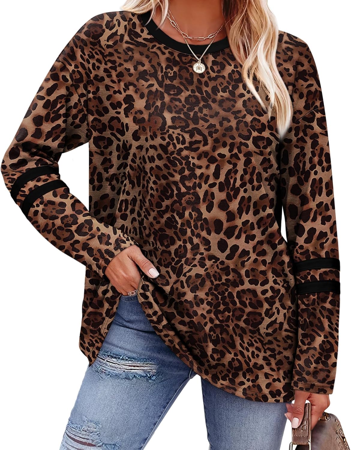 Sampeel Long Sleeve Shirts for Women Color Block Casual Tops Fall Outfits 2025 Basic Tees Trendy Clothes