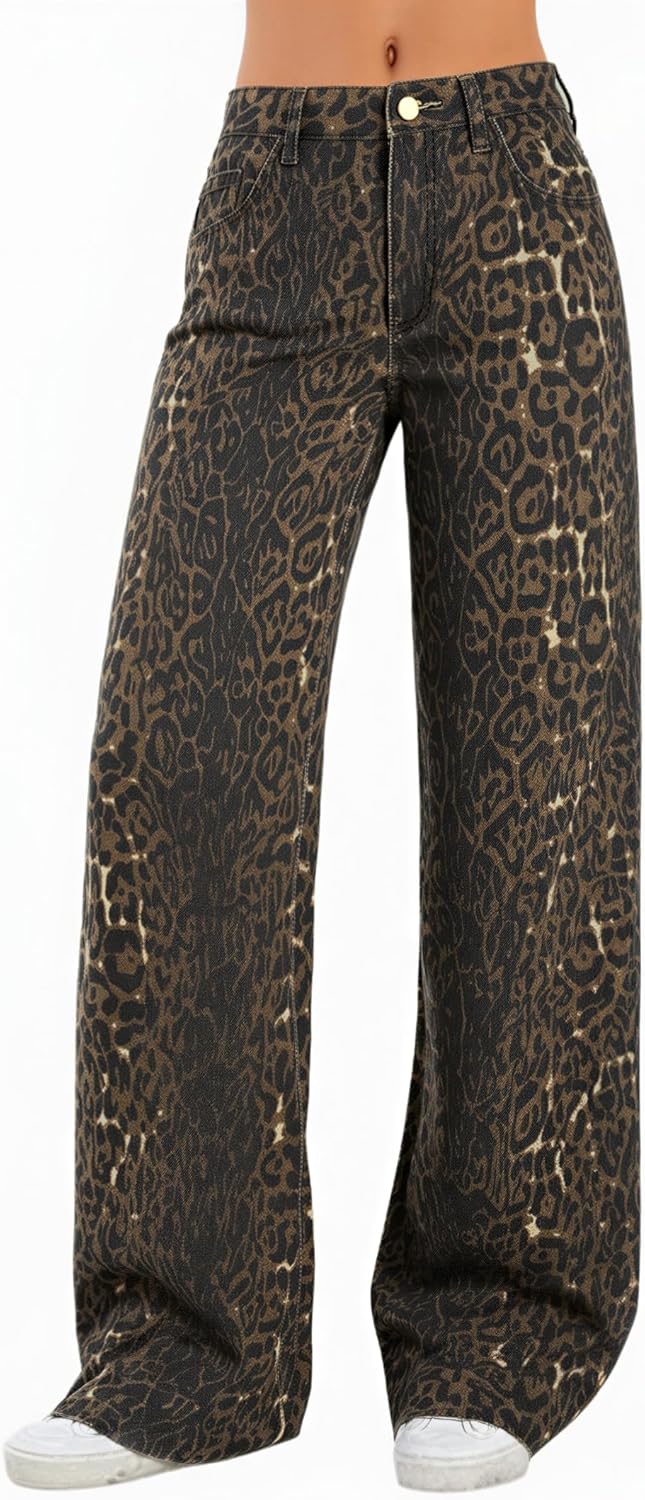 EMMIOL Women's 2025 Wide Leg Jeans Distress Mid Waist Denim Pants Vintage Y2K Trousers