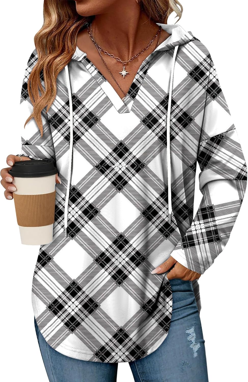 Angerella Womens Fashion Hoodies Pullover Oversized Sweatshirt Long SLeeve Drawstring Hooded Fall Shirts Loose Fit