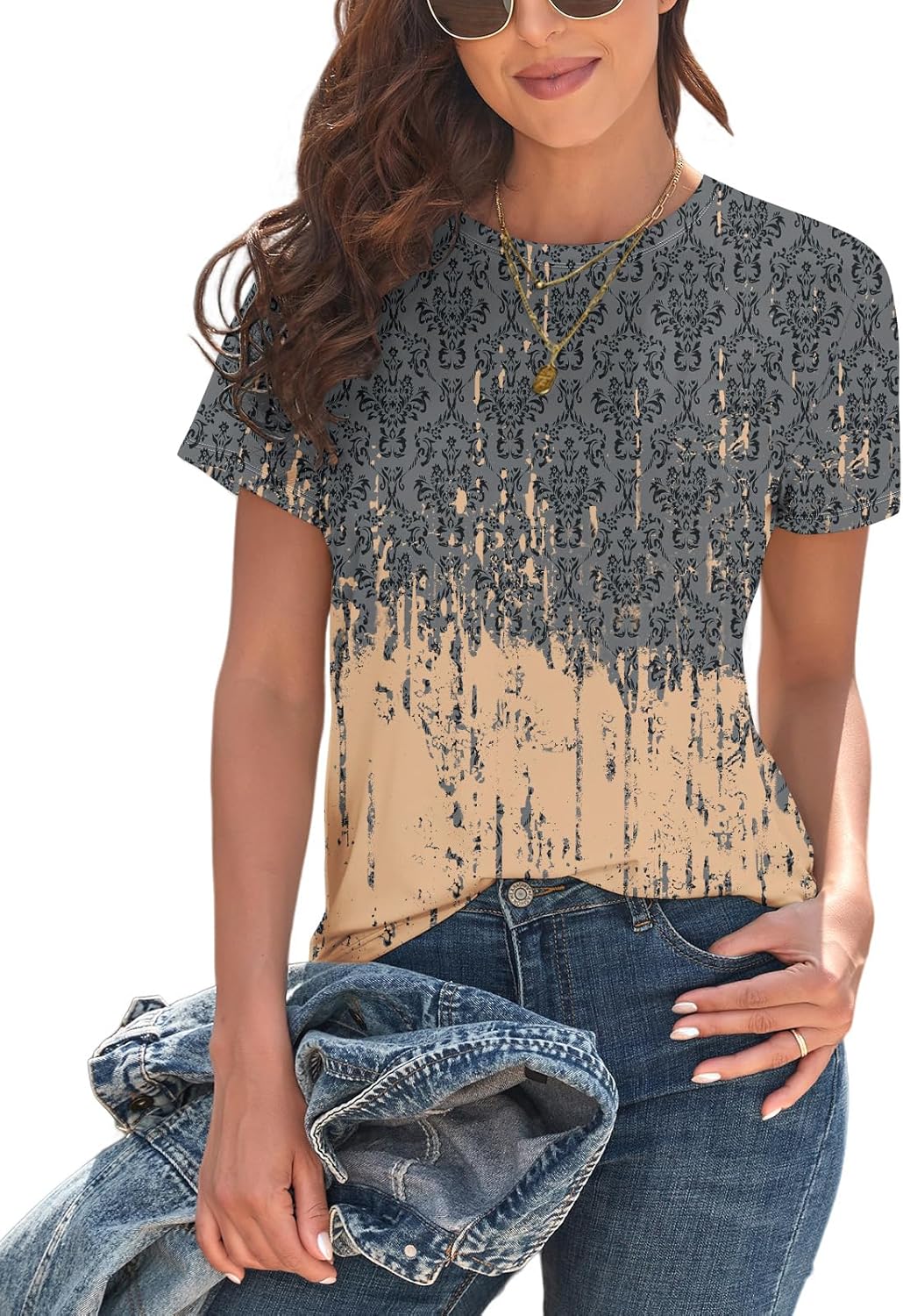 KevaMolly Basic T Shirts for Women UPF 50+ Short Sleeve Casual Summer Tops Trendy Solid Loose Fit Tshirt