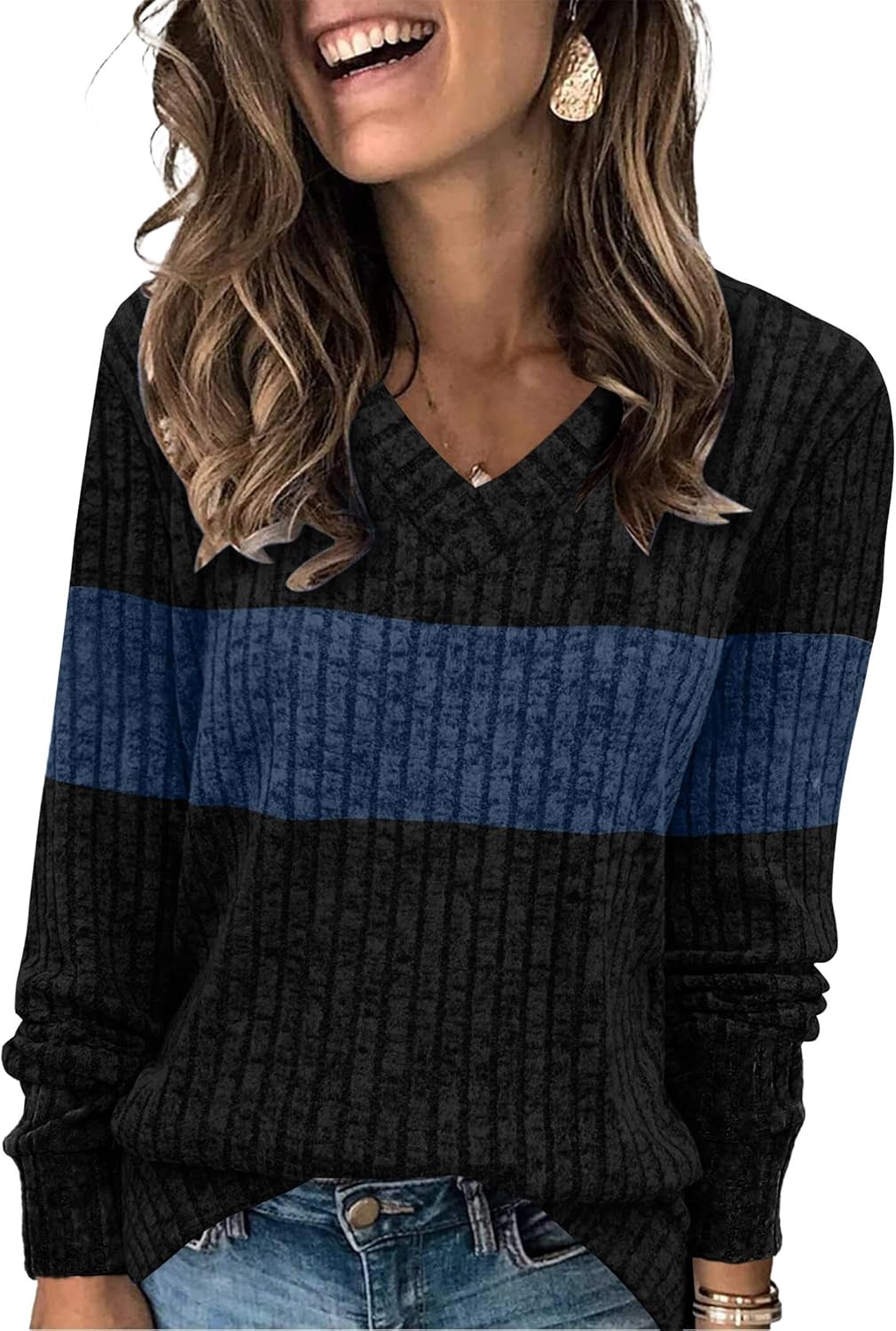 Sampeel V Neck Long Sleeve Shirts for Women Casual Fall Tops Lightweight Tunic Sweaters Fashion Clothes Loose Fit 2025