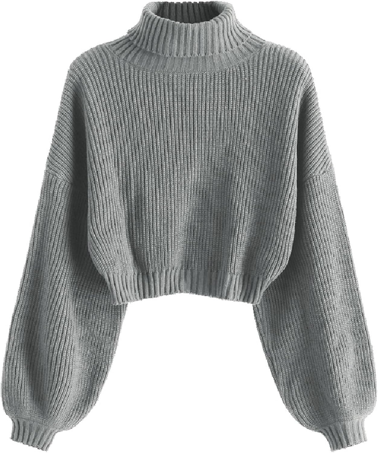 ZAFUL Women's Cropped Turtleneck Sweater Lantern Sleeve Ribbed Knit Pullover Sweater Jumper