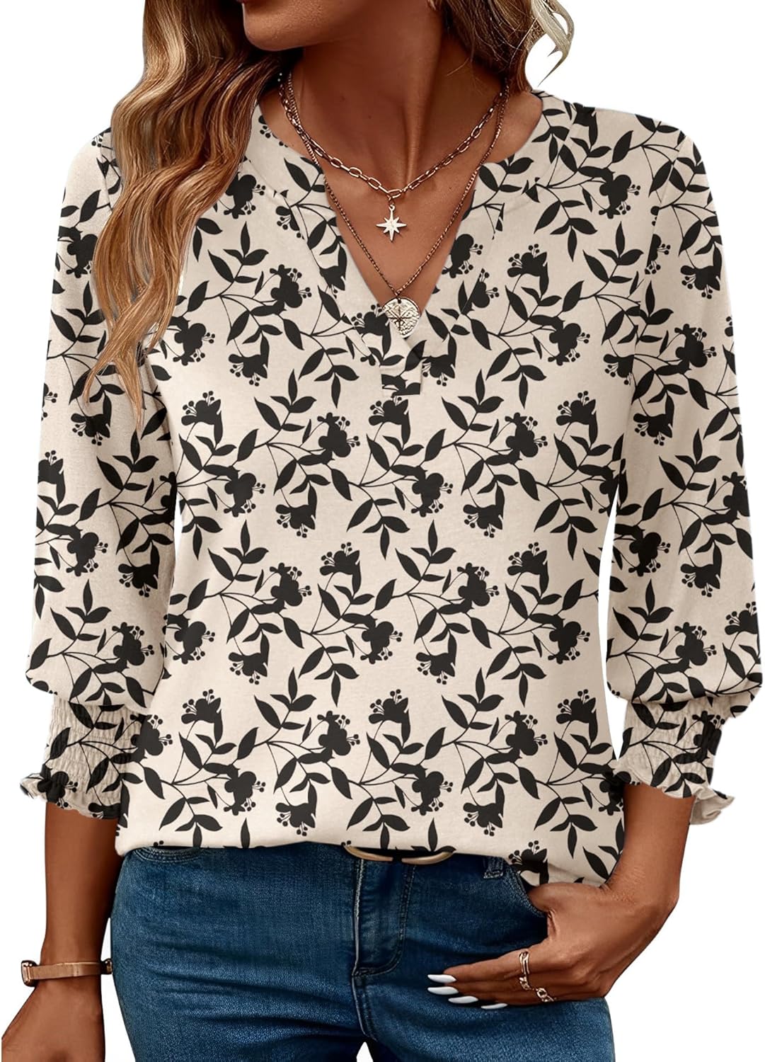 LOMON Women's 2025 Fashion Tops 3/4 Length Sleeve Business Casual Blouses Summer Tees Shirts