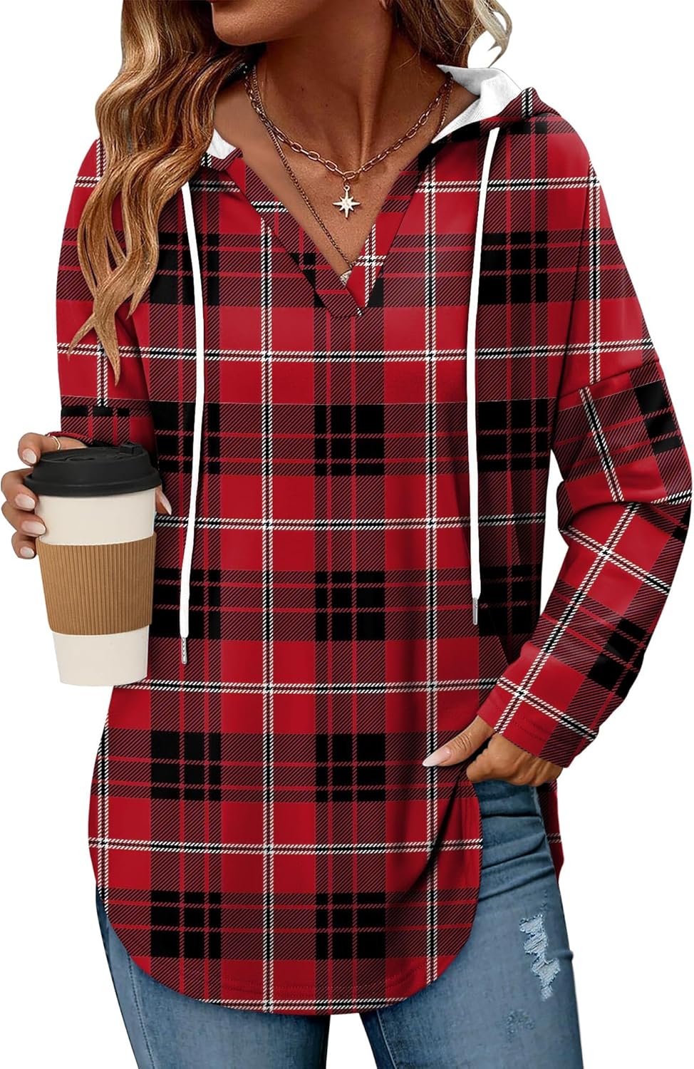 Angerella Womens Fashion Hoodies Pullover Oversized Sweatshirt Long SLeeve Drawstring Hooded Fall Shirts Loose Fit