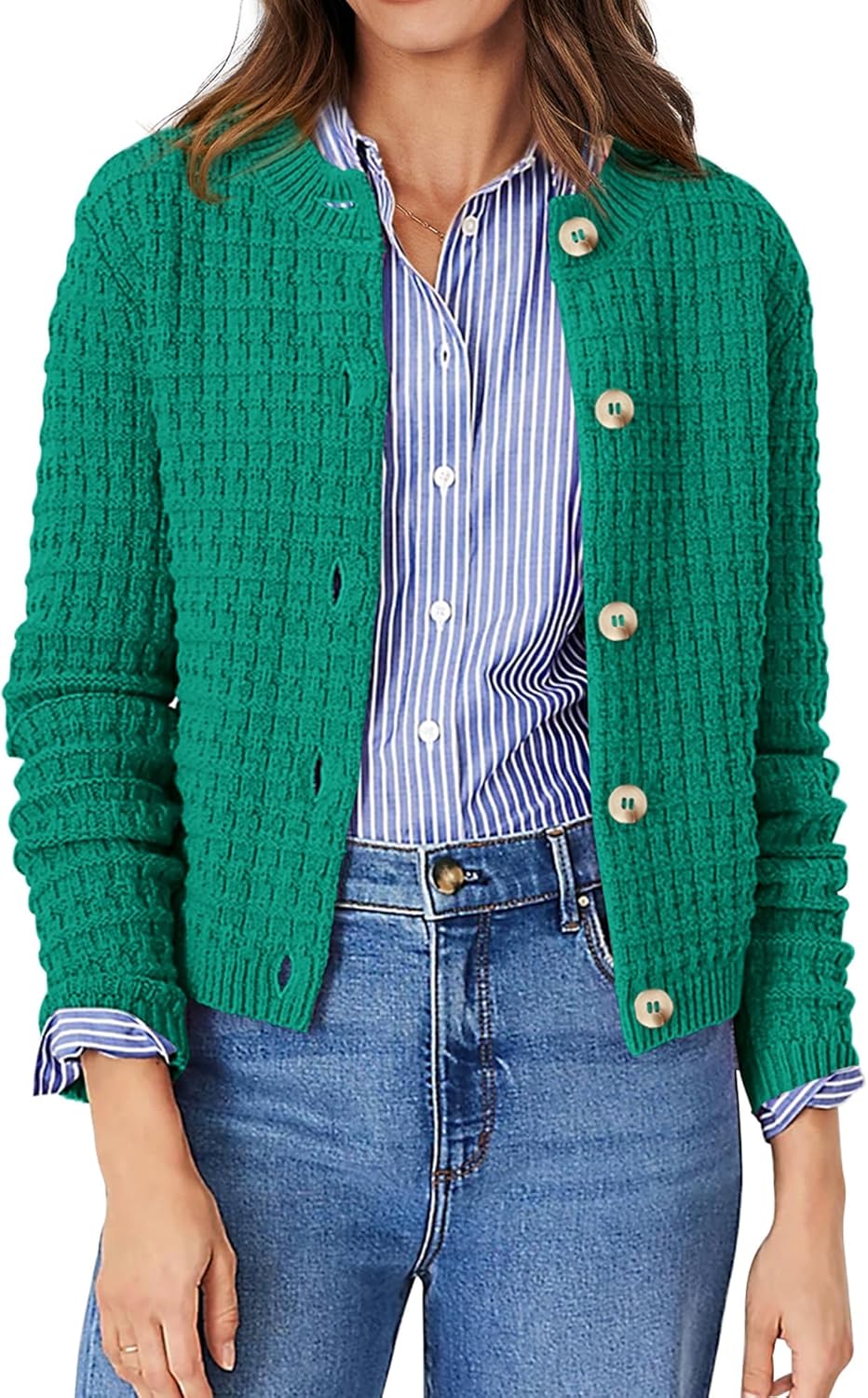 PRETTYGARDEN Women's Knit Cardigan Sweaters Casual Long Sleeve Open Front Button Down Trendy Jackets Outerwear