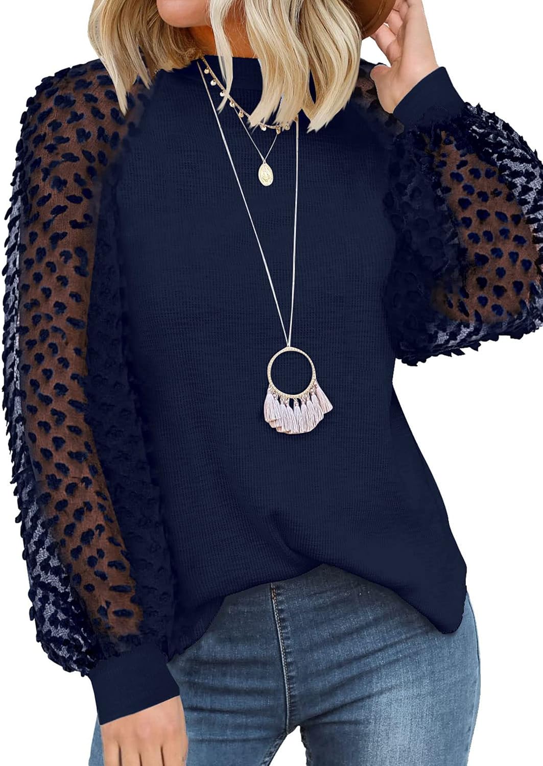 MIHOLL Women’s Long Sleeve Tops Lace Casual Loose Blouses T Shirts