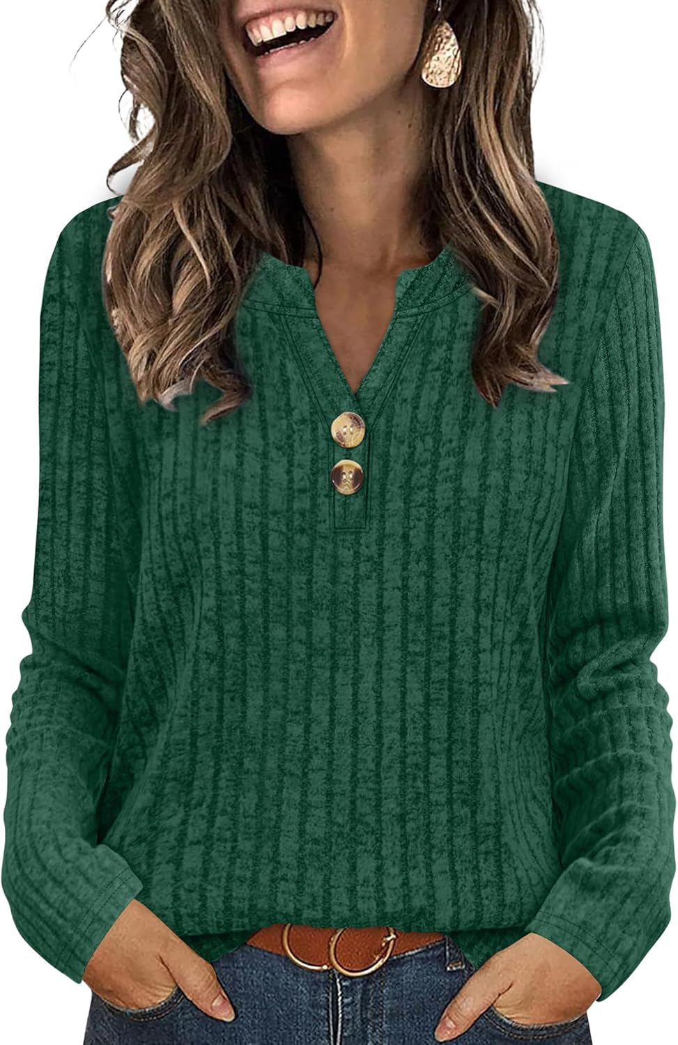 SAMPEEL Womens Sweaters Lightweight Long Sleeve Shirts V Neck Tops with Button Fall Outfits 2025