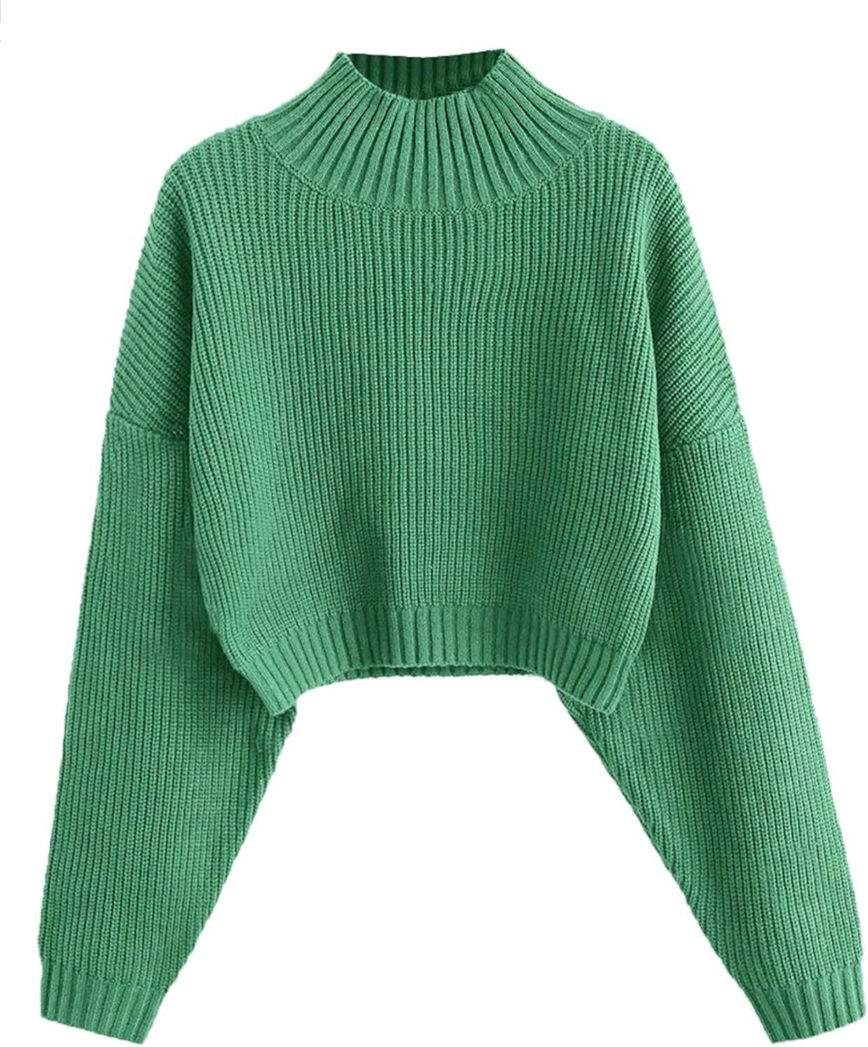 ZAFUL Women's Cropped Turtleneck Sweater Lantern Sleeve Ribbed Knit Pullover Sweater Jumper