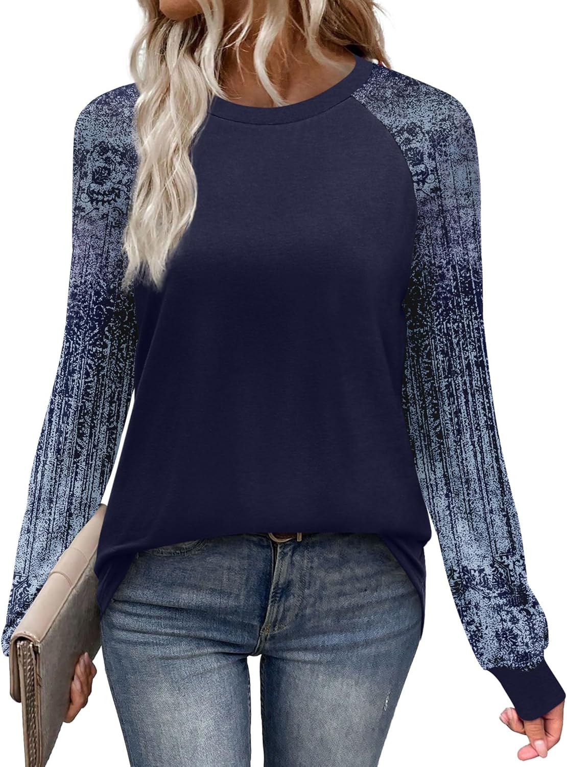 WIHOLL Long Sleeve Shirts for Women Color Block Raglan Tops Casual Crewneck Basic Tees Fall Clothes 2025 Fashion