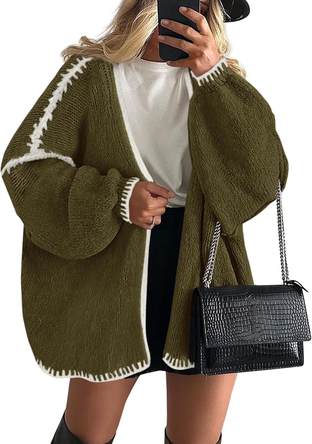 PRETTYGARDEN Womens Oversized Cardigan Sweaters 2025 Fall Long Lantern Sleeve Knit Open Front Lightweight Sweater