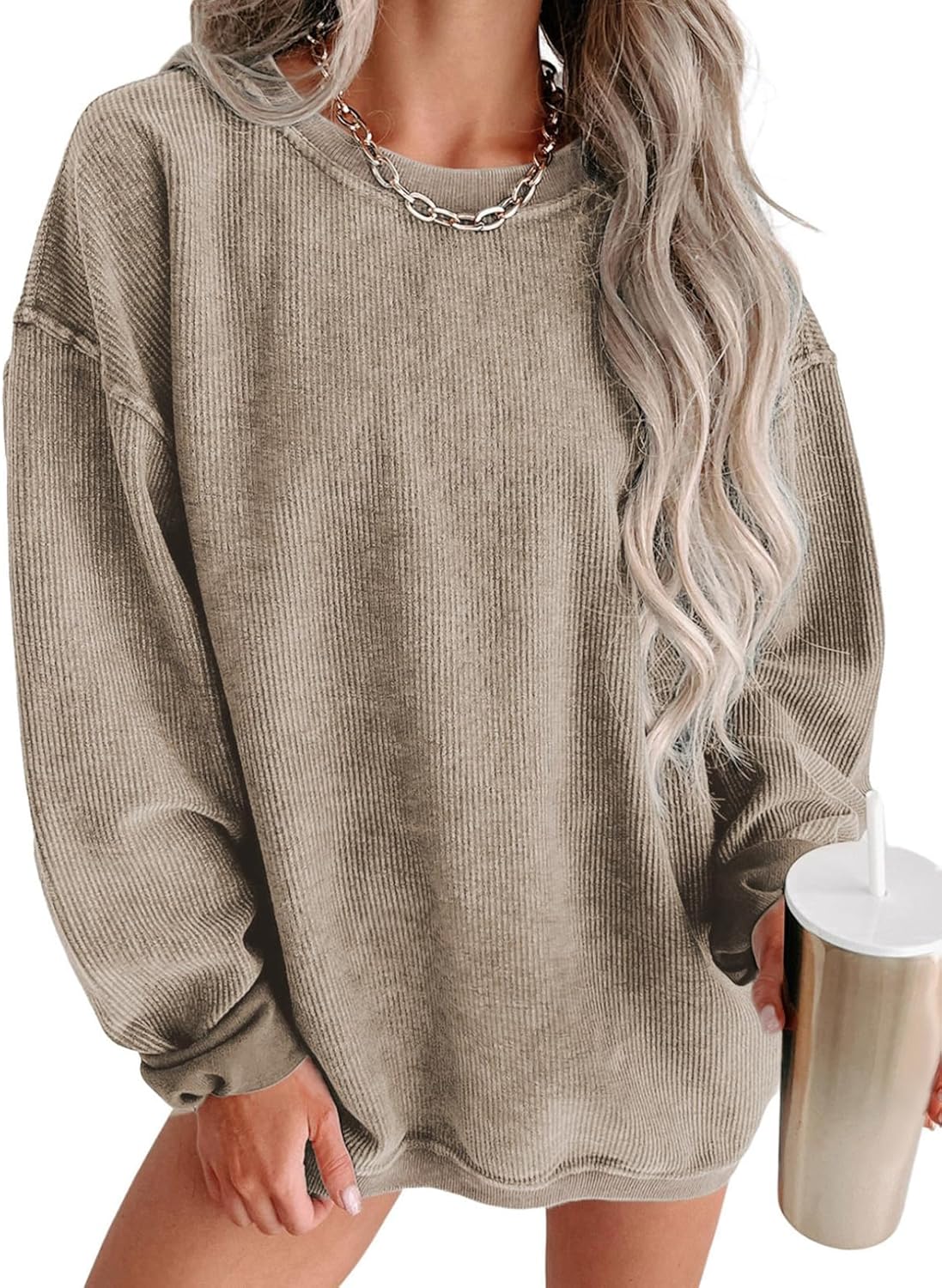 SHEWIN Women Casual Oversized Long Sleeve Crewneck Sweatshirts Pullover Tops, S-XXL