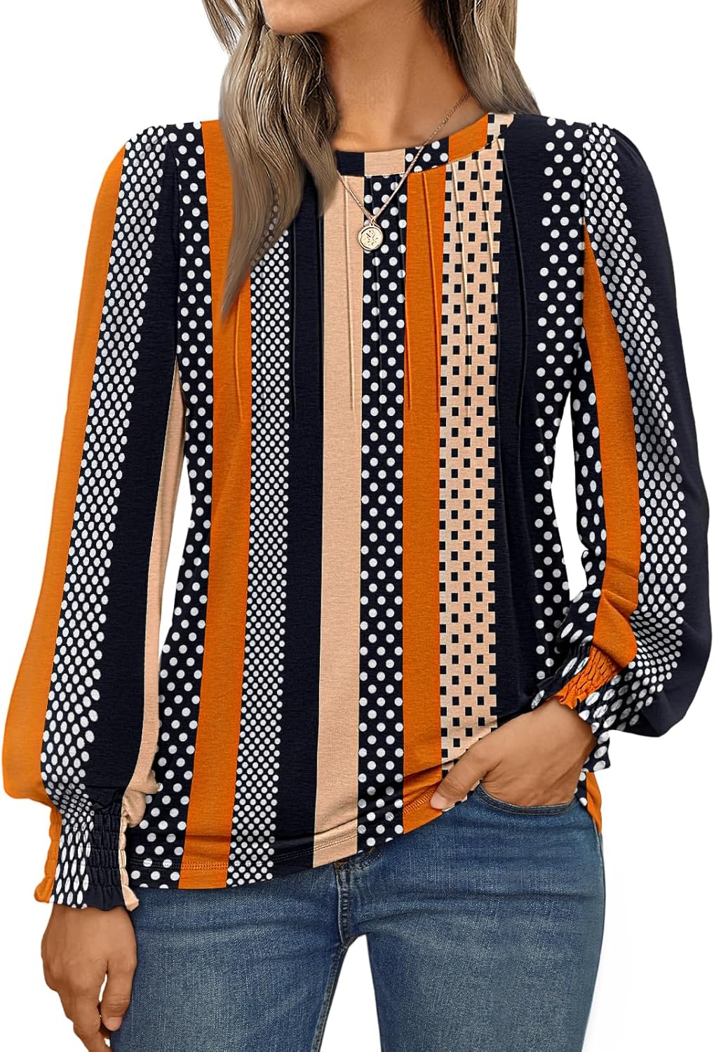 AUTOMET Long Sleeve Shirts Womens Pleated Business Casual Blouses with Smocked Cuffs