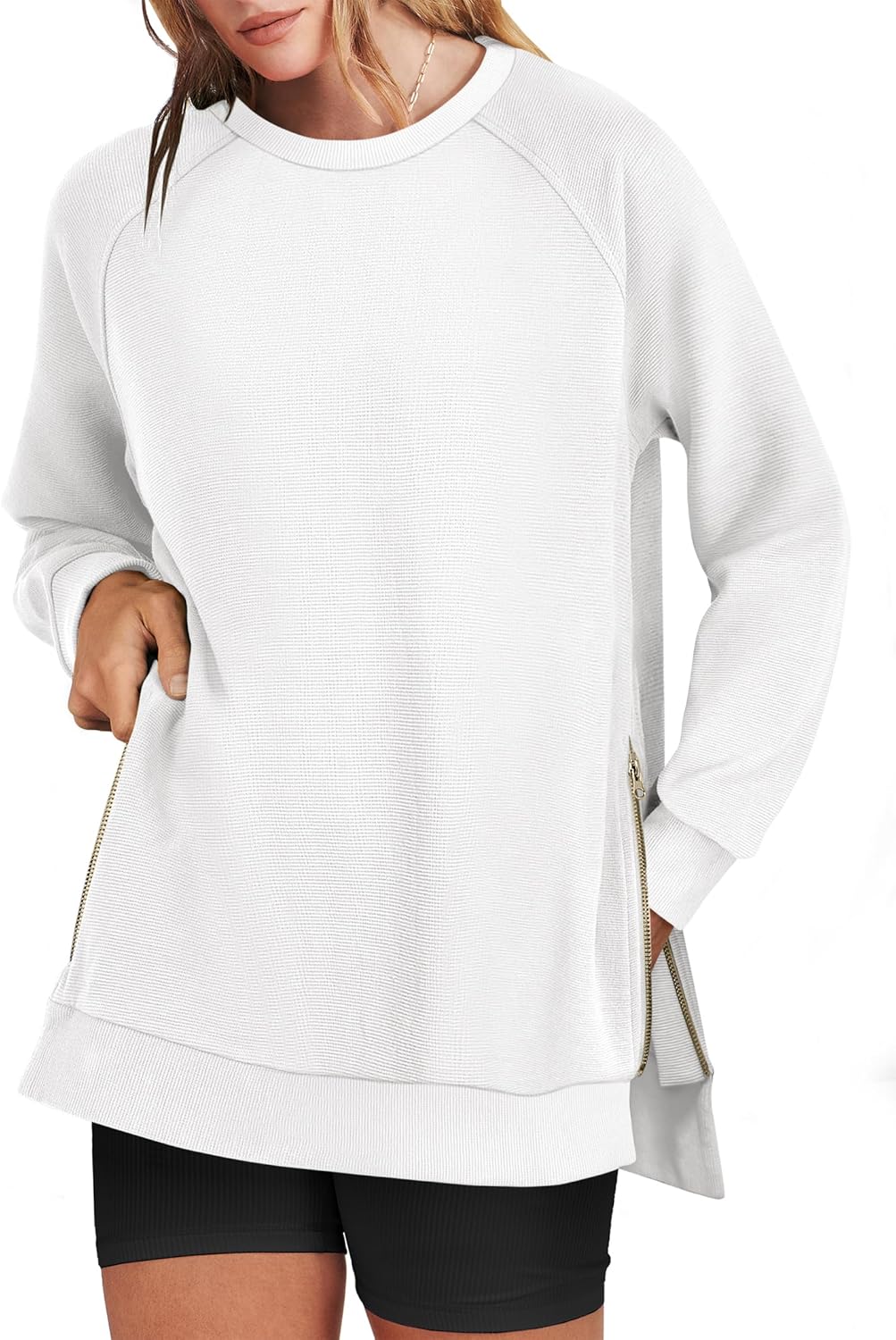 ANRABESS Women's Oversized Sweatshirts Crewneck Long Sleeve Tunic Pullover Shirts Side Zipper Hoodies 2025 Fall Clothes