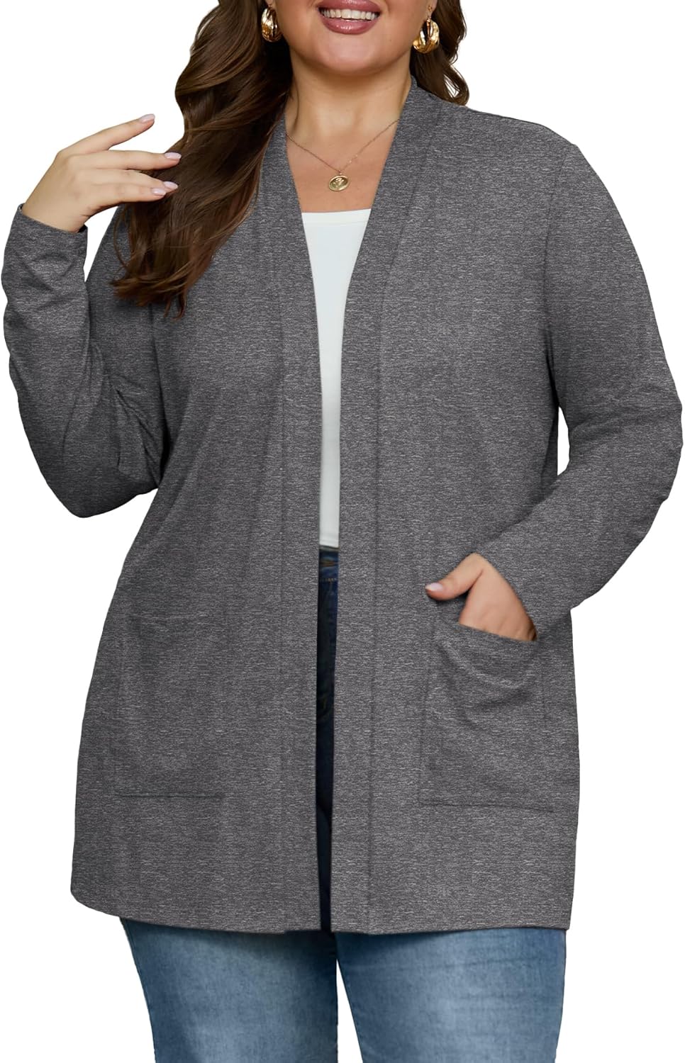OLRIK Plus Size Cardigan for Women 2025 with Pockets Long Sleeve Casual Lightweight Jacket Open Front Cover Ups