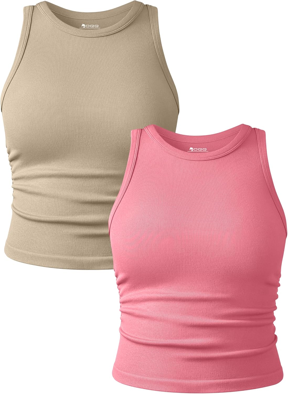 OQQ Women's 2 Piece Tank Tops Crew Neck Sleeveless Basic Stretch Casusal Yoga Crop Camis
