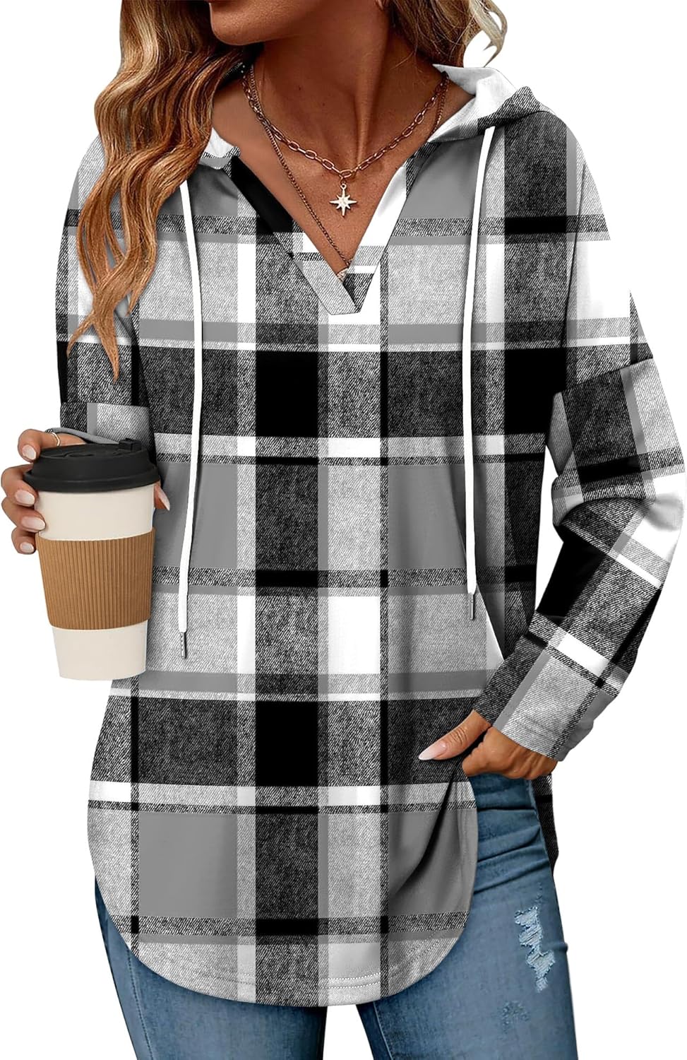 Angerella Womens Fashion Hoodies Pullover Oversized Sweatshirt Long SLeeve Drawstring Hooded Fall Shirts Loose Fit