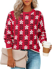 ZESICA Women's Long Sleeve Crewneck Sweater 2025 Fall Printed Cute Oversized Knitted Pullover Tops Trendy Clothes