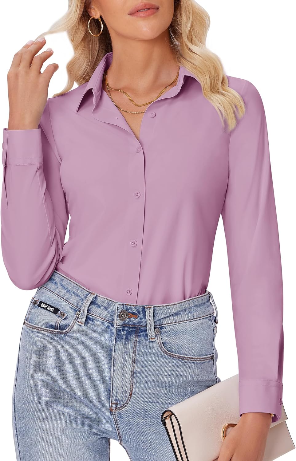 siliteelon Button Down Shirts for Women Slim fit Long Sleeve Stretch Dress Shirts Work Shirt Wrinkle Free Office Blouses
