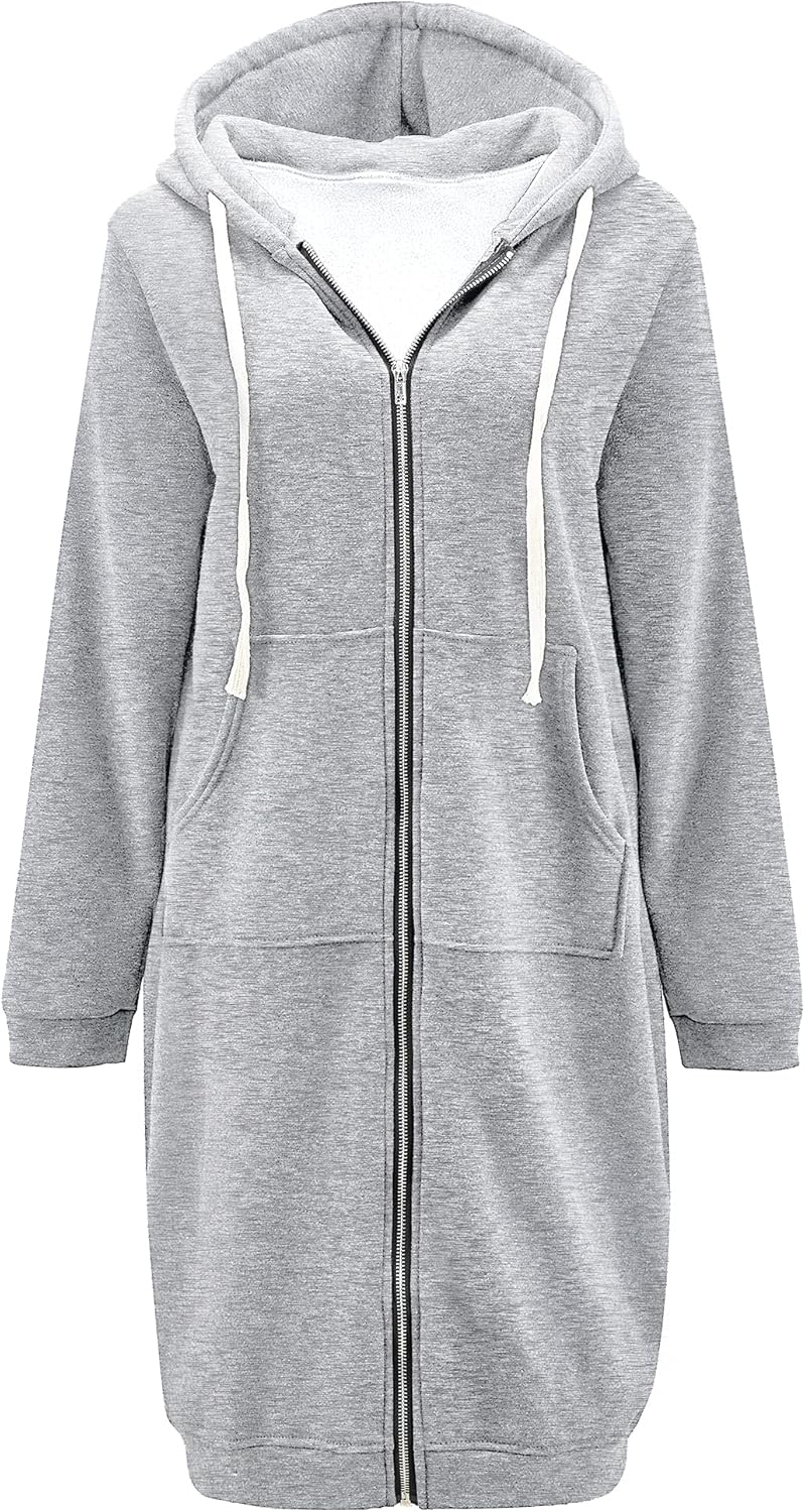 DUOYANGJIASHA Womens Hoodies 2025 Zip Up Sweatshirts Oversized Fashion Long Hooded Fall Winter Fleece Jackets with Pockets