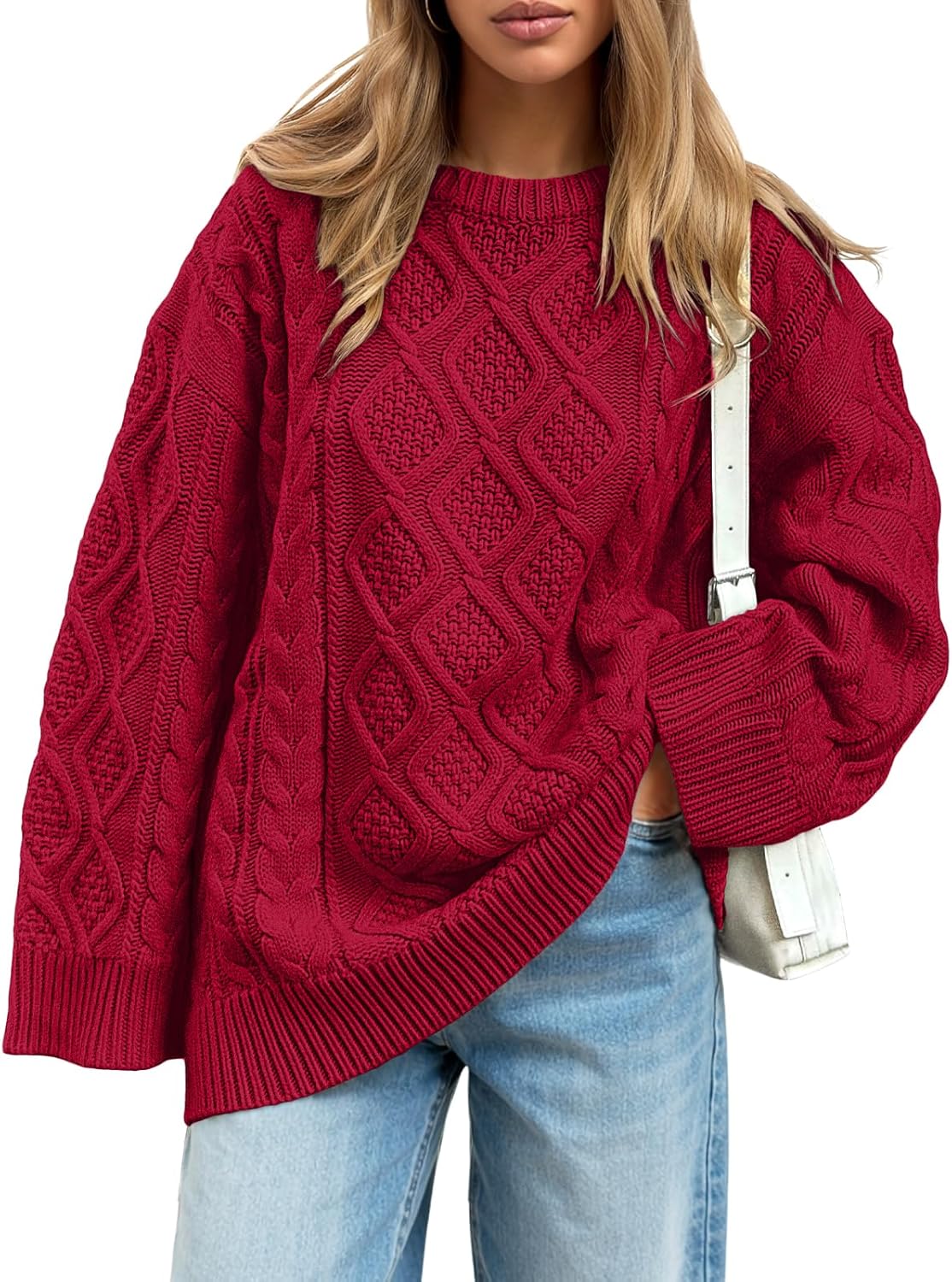 Trendy Queen Women's Oversized Cable Knit Crewneck Sweaters Cozy Winter Clothes