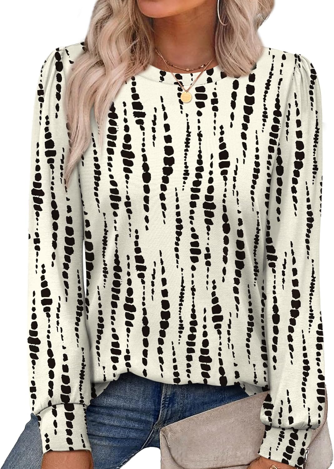 Alaroo Womens Long Sleeve Shirts 2025 Fall Tunic Tops Crewneck Blouses Print