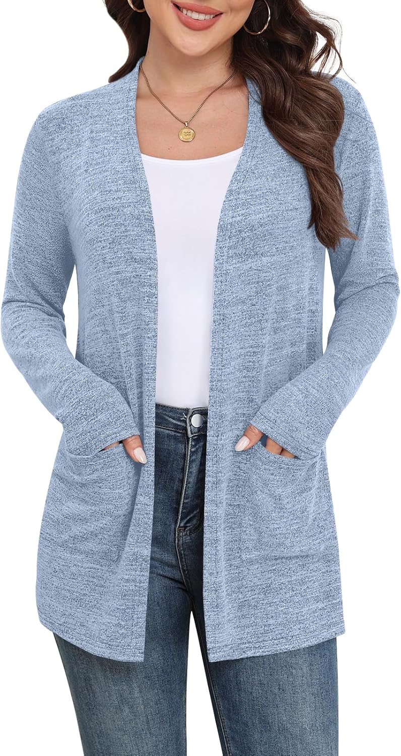 Yincro Womens Lightweight Cardigan Long Sleeve Open Front Casual Sweater Cardigans with Pockets