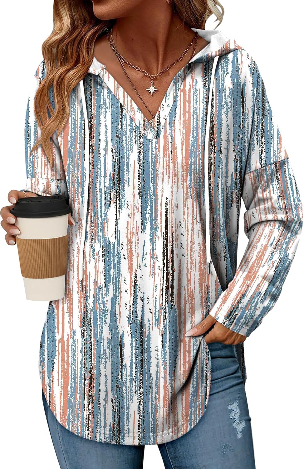 Angerella Womens Fashion Hoodies Pullover Oversized Sweatshirt Long SLeeve Drawstring Hooded Fall Shirts Loose Fit